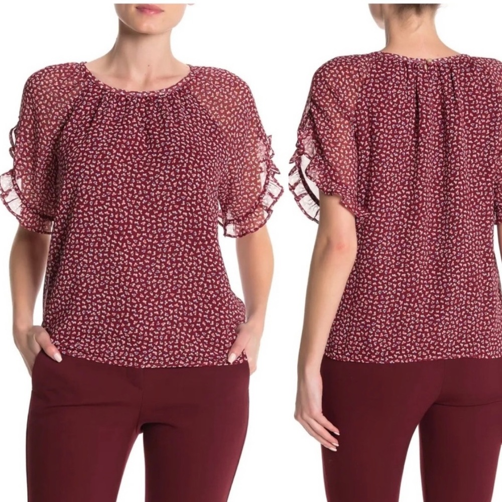 Madewell Memento Ruffle Sleeve Mauve Floral Top Size Small #M1730
